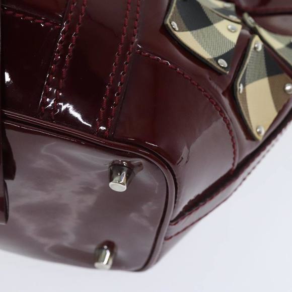 BURBERRY Hand Bag Enamel Red Silver Auth 91276 - Picture 10 of 16